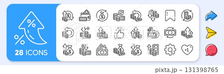 Money line icons. Interest rate, AI generate, Inflation icons. Finance, revenue reduction and financial benefit set. Economy, money savings and increase profit line icons. Vector Money line icons. Interest rate, AI generate, Inflation icons. Finance, revenue reduction and financial benefit set. Economy, money savings and increase profit line icons. Vector 131398765