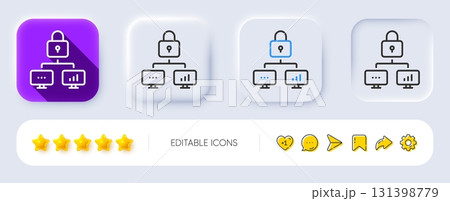 Lock line icon. Neumorphic, Flat shadow, 3d buttons. Network protection sign. Security padlock symbol. Line lock icon. Social media icons. Vector 131398779
