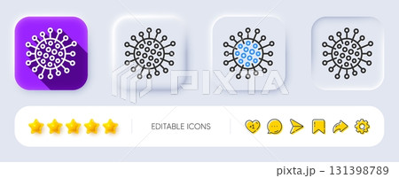 Coronavirus line icon. Neumorphic, Flat shadow, 3d buttons. Covid-19 pandemic virus sign. Corona virus symbol. Line coronavirus icon. Social media icons. Vector Coronavirus line icon. Neumorphic, Flat shadow, 3d buttons. Covid-19 pandemic virus sign. Corona virus symbol. Line coronavirus icon. Social media icons. Vector 131398789