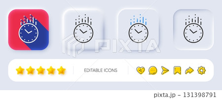 Time management line icon. Neumorphic, Flat shadow, 3d buttons. Clock sign. Watch symbol. Line time icon. Social media icons. Vector 131398791