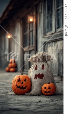 Pumpkin and scarecrow Halloween decor 131399037