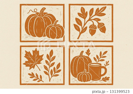 Vector Illustration of Autumn Leaves and Pumpkins for Seasonal Design 131399523