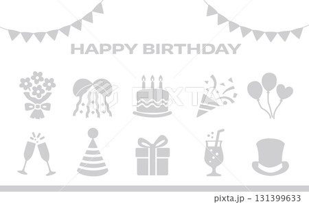 誕生日お祝いアイコンセット（シンプル・シルエット・グレー） 131399633