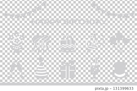 誕生日お祝いアイコンセット（シンプル・シルエット・グレー） 131399633