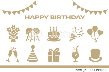 誕生日お祝いアイコンセット（シンプル・シルエット・ゴールド） 131399635
