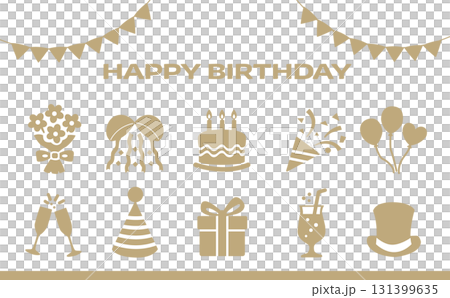 誕生日お祝いアイコンセット（シンプル・シルエット・ゴールド） 131399635