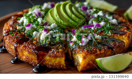 Sweet Potato Crust Pizza with Avocado and Lime Drizzle Healthy Gluten-Free Flatbread 131399640
