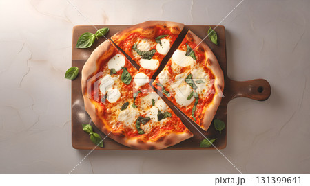 Margherita Pizza with Fresh Basil and Mozzarella 131399641