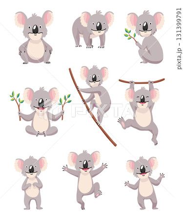 Collection cute koala in different poses. Hand drawn doodle of lazy animals. Cute cartoon bear characters Collection cute koala in different poses. Hand drawn doodle of lazy animals. Cute cartoon bear characters 131399791