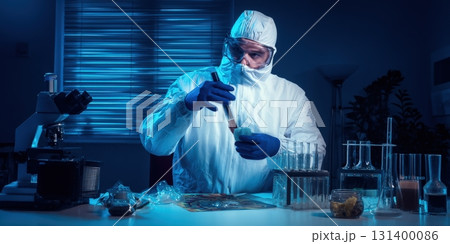 Forensic scientist analyzing evidence in laboratory 131400086