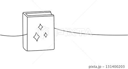Magical book with sparkle symbols on the cover. Simple linear fantasy concept 131400203
