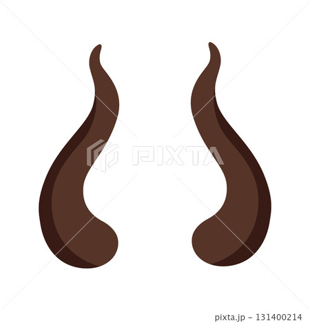 Curved brown bull horns. Flat cartoon style vector illustration isolated on white background 131400214