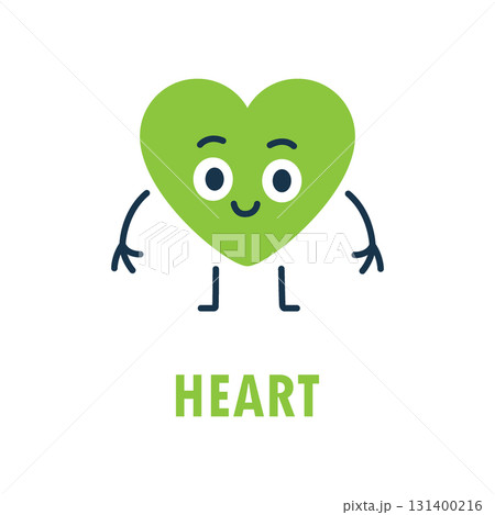 Cartoon heart with smiling face, arms and legs. Fun vector character for kids learning shapes, posters, games and school 131400216