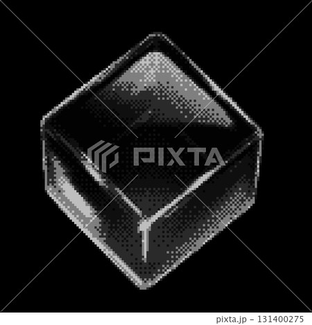 Monochrome transparent glossy crystal cube with light glare pixel art, vector retro 8 bit videogame 3D glass square cube Monochrome transparent glossy crystal cube with light glare pixel art, vector retro 8 bit videogame 3D glass square cube 131400275