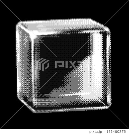 Monochrome glass cube with light glare effect pixel art vector icon, retro 8 bit videogame 3D transparent glossy crystal Monochrome glass cube with light glare effect pixel art vector icon, retro 8 bit videogame 3D transparent glossy crystal 131400276