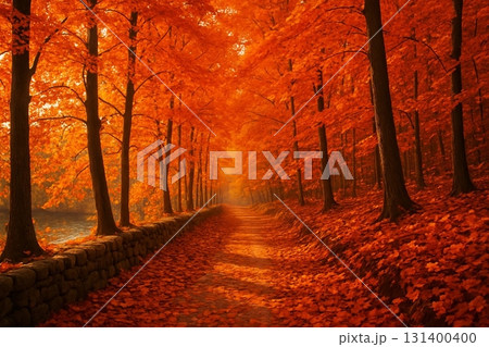 Road in Autumn Park for Landscape and Seasonal Design 131400400