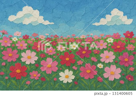 コスモス畑　青空　貼り絵 131400605