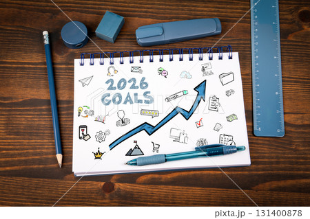 2026 Business Goals Strategy Planning with Growth Arrow on Notepad 131400878