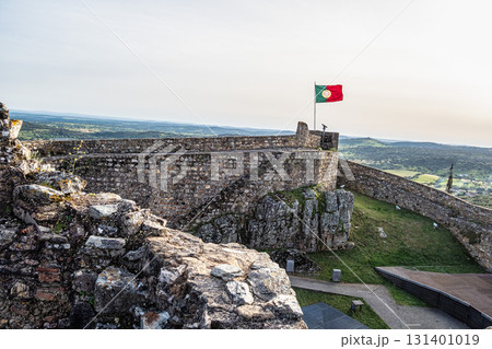 The castle of Alegrete, Castelo de Alegrete in the old Town of Alegrete in Alentejo, Portugal. 131401019