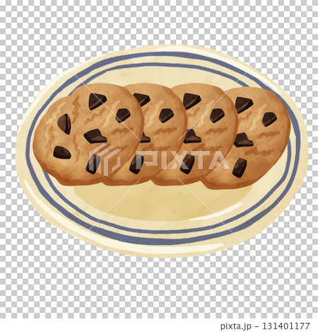 盤子上擺放的巧克力餅乾,水彩手繪插圖 盤子上擺放的巧克力餅乾,水彩手繪插圖 131401177