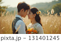 Beautiful young wedding couple outdoors 131401245