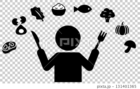 A pictogram depicting people surrounding food A pictogram depicting people surrounding food 131401365