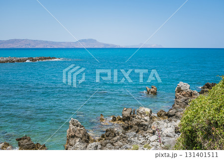 Beautiful Cretan landscape and rocky Mediterranean beach 131401511