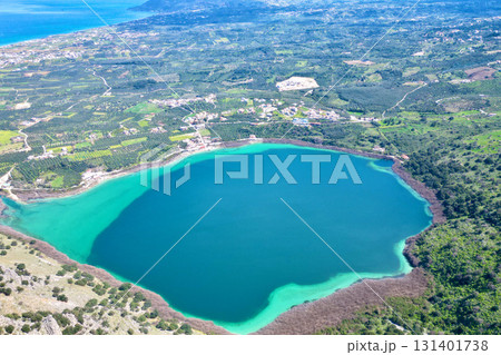 Aerial landscape of Lake Kournas on the island of Crete Aerial landscape of Lake Kournas on the island of Crete 131401738