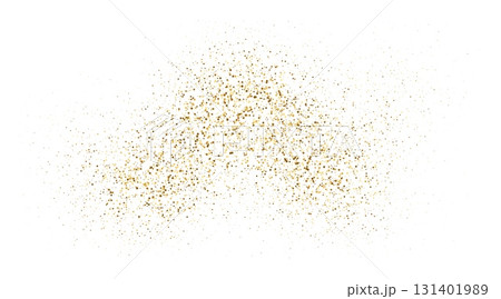 Dynamic dot spark liquid flow. Gold dust scattering with shimmer flying particles. Abstract gold glitter particle dust explosion. Vector element for holiday design, Christmas background 131401989