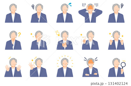 女性管理職の様々な表情イラストセット。フラットデザイン。 131402124