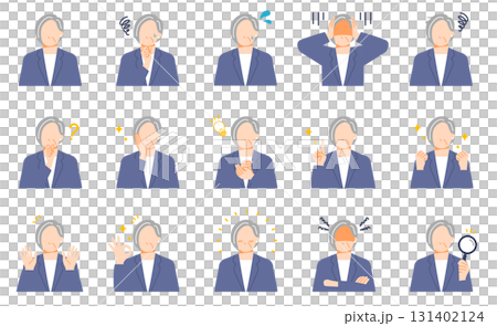 女性管理職の様々な表情イラストセット。フラットデザイン。 131402124