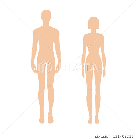 Male and Female body silhouettes Medium Beige skin color diversity shades front view vector set. Inclusive beauty Male and Female body silhouettes Medium Beige skin color diversity shades front view vector set. Inclusive beauty 131402219