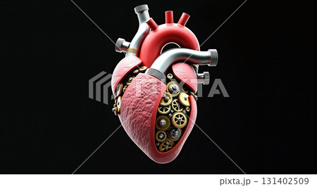 Mechanical artificial heart with gears, surgery and pacemaker tech - ai generated 131402509