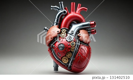 Mechanical artificial heart with gears, surgery and pacemaker tech - ai generated 131402510