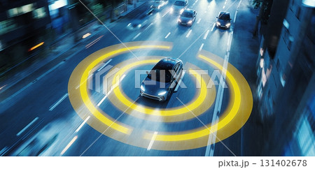 Autonomous car driving with advanced sensory radar - ai generated 131402678