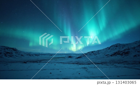 Vibrant northern lights over snowy mountains on a starry night - ai generated Vibrant northern lights over snowy mountains on a starry night - ai generated 131403065