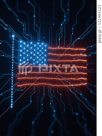 US flag formed by glowing circuits symbolizes digital progress - ai generated US flag formed by glowing circuits symbolizes digital progress - ai generated 131403121