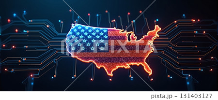 US flag formed by glowing circuits symbolizes digital progress - ai generated US flag formed by glowing circuits symbolizes digital progress - ai generated 131403127