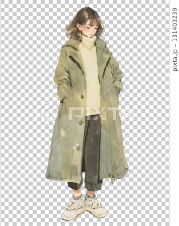【女性立ち絵】オーバーサイズのロングコートの女性 131403239
