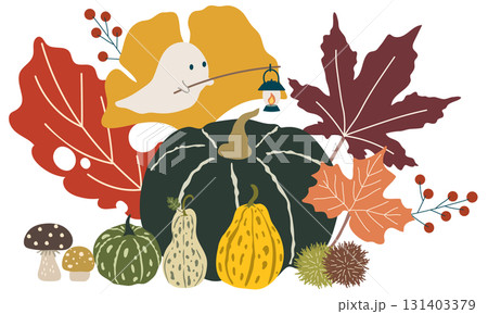 ハロウィンのお化けと秋の植物 131403379