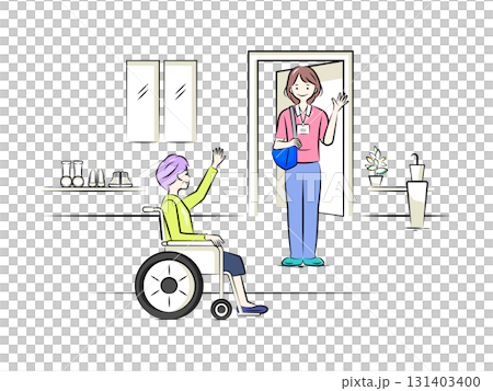 訪問介護で高齢者の自宅(玄関)へ訪ねる介護士|介護看護シリーズ 訪問介護で高齢者の自宅(玄関)へ訪ねる介護士|介護看護シリーズ 131403400