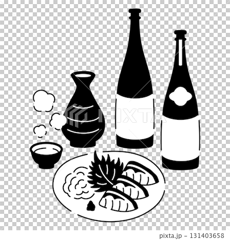 Sake and sashimi illustration 131403658