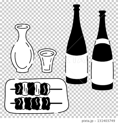 清酒和烤雞肉串插圖 131403749