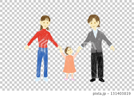 A girl holding hands with two adult women 131403819