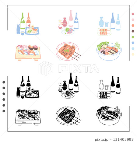 日本酒とつまみイラストセット2 131403995