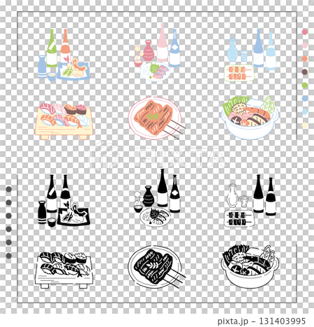 日本酒とつまみイラストセット2 131403995