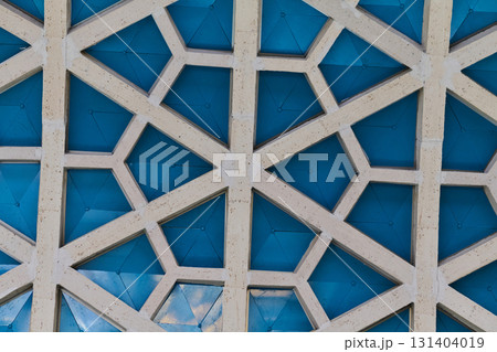 Architectural detail texture background with oriental hexagonal grid pattern Architectural detail texture background with oriental hexagonal grid pattern 131404019