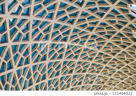 Architectural detail texture background with oriental hexagonal grid pattern 131404022