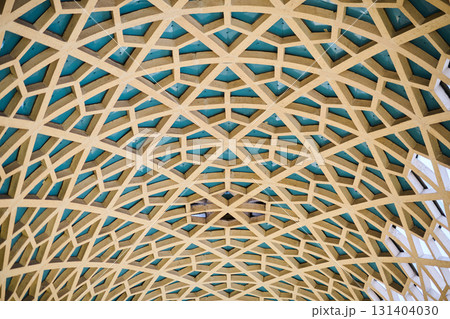 Architectural detail texture background with oriental hexagonal grid pattern 131404030