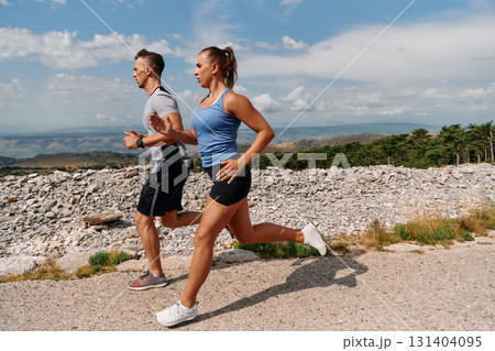 Mountain Bliss: Capturing the Joy of Morning Trail Running 131404095